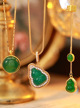 新中式时尚沙金天然玛瑙葫芦吊坠项链轻奢小众设计百搭高级毛衣链