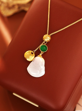 中国风玉福笑面佛项链喜庆纳福高级感时尚吊坠锁骨链女新中式饰品