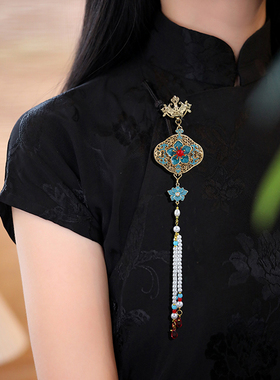 复古合金仿珍珠女压襟胸针