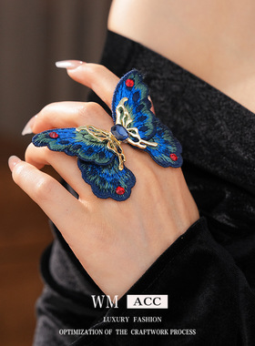 中古vintage蝴蝶镶钻开口戒指超仙复古ins食指戒小众高级感手饰女