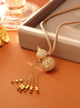 金店同款高保色镀沙金镂空葫芦吊坠项链福禄喜庆新中式精致毛衣链