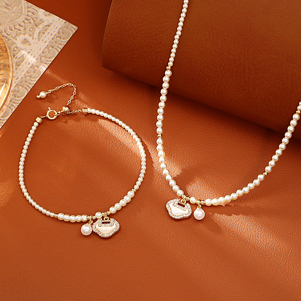 中国风长命锁天然贝母珍珠项链时尚精致百搭毛衣链大小珠设计手链