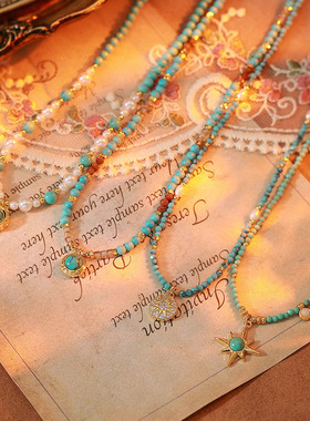 高级感太阳神绿松石吊坠锁骨链2025秋季新款复古叠戴葫芦串珠项链