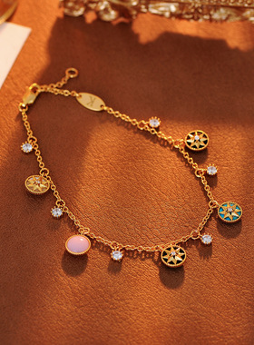 罗盘八芒星手链天然白贝母玛瑙轻奢小众设计混搭叠戴手链批发代发