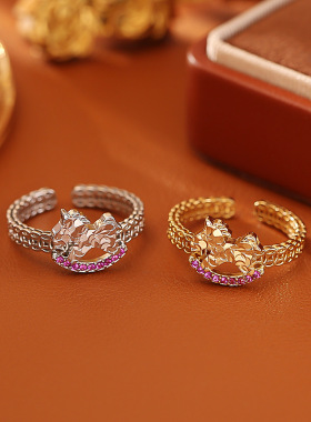 新国潮碎冰冰小马开口戒指闪亮高级感时尚精致生肖马新中式活口戒