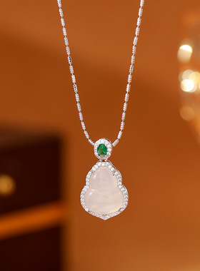 轻奢玉髓玛瑙葫芦项链女中式国风淡雅清透高级设计锁骨链代发吊坠