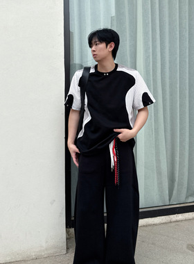 IDDB 小众重磅撞色运动机能感短袖男士垫肩设计宽松圆领T恤半袖潮