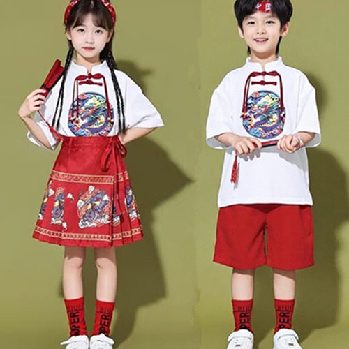 【六一儿童啦啦队演出服】幼儿园合唱表演班服小学生中国风服装图片