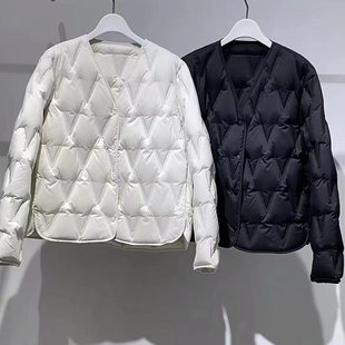 MM麦檬商场同款2025冬季浅米无领短款绒羽服短外套女4GA182591