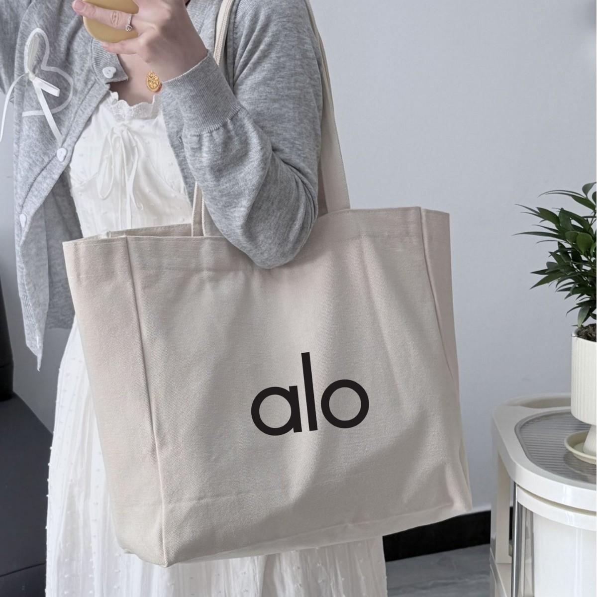 alo韩版瑜伽单肩帆布包女大容量购物袋休闲百搭手提简约潮托特包