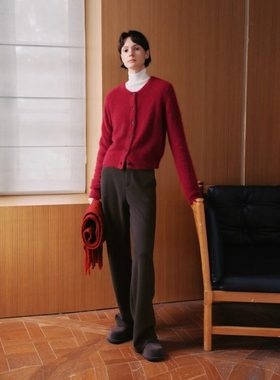 MM麦檬拉毛羊绒红色针织衫毛衣开衫商场同款25冬新款5GA234971Q