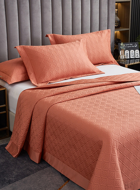 高级感轻奢爱马橙色100支长绒棉纯棉夹棉双面床盖三件套四季全棉