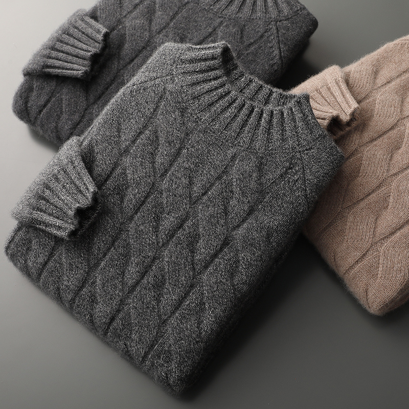 100%纯山羊绒衫男半高领针织毛衣