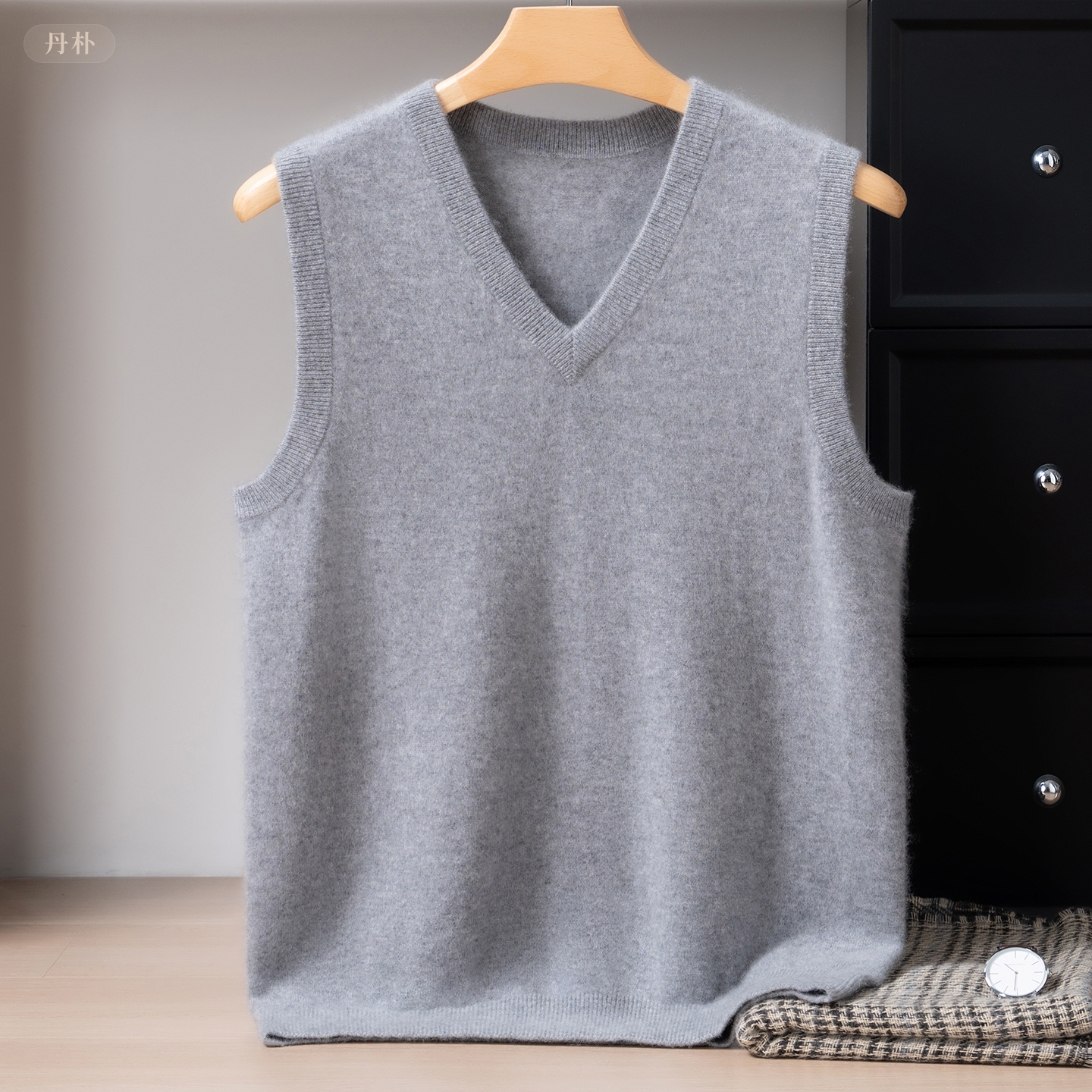 100%山羊绒背心男V领纯羊绒马甲