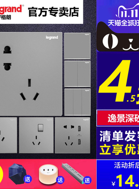 罗格朗开关插座面板逸景银灰色5五孔插座暗装墙壁家用86型二三插