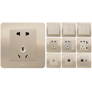 罗格朗开关插座面板逸典拉丝细金纹一开五孔插座带开关家用二三插