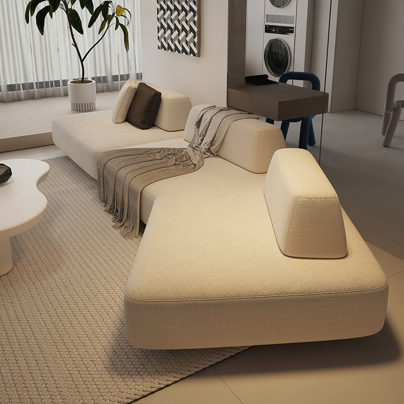 2025高端布达佩斯转角沙发异形极简羽绒布艺高靠背诧寂设计灰沙发