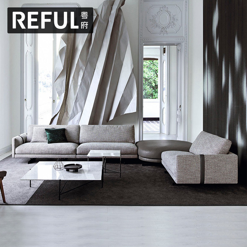 粤府意式轻奢布艺沙发组合现代简约可拆洗创意异形贵妃转角布沙发