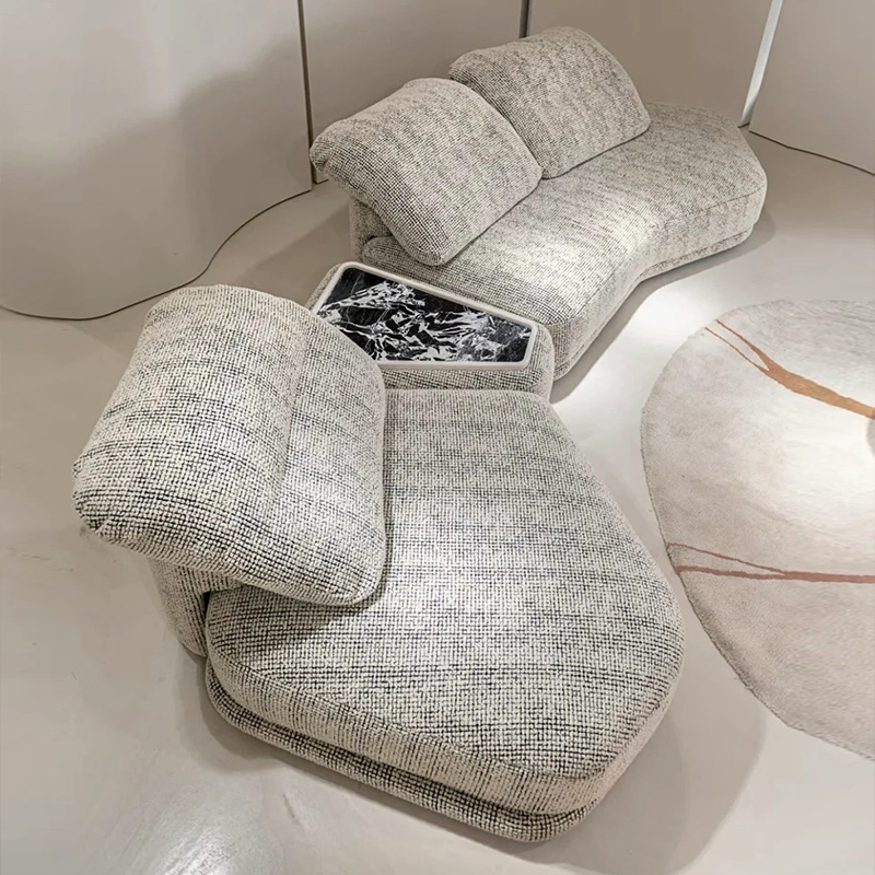 新款高靠背可拆洗布艺沙发棉麻意式极简灰色落地异形弧形转角沙发