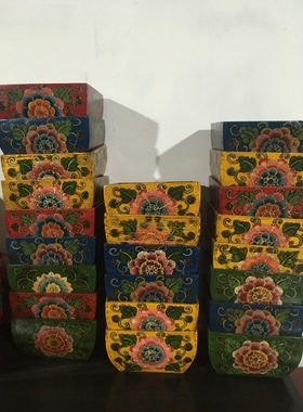 新古典藏式做旧实木米斗小 手绘收纳盒垃圾筐家家居饰品量大从优