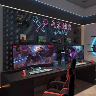 洞洞板电竞房隔板置物架书房电脑桌电竞墙免打孔挂板墙面定制金属