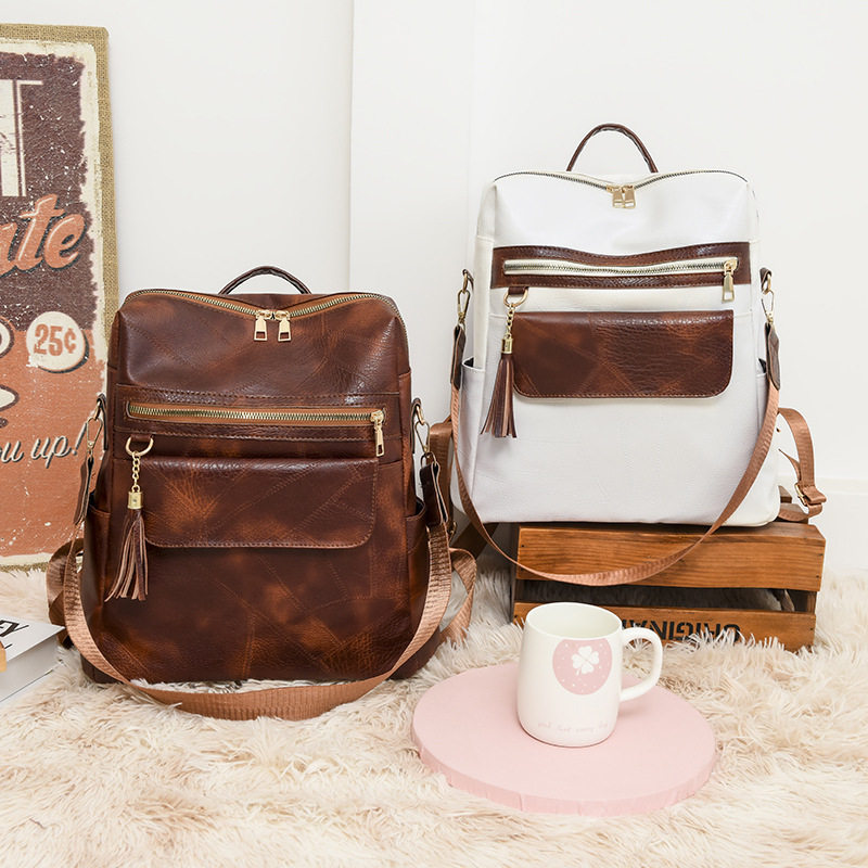 双肩包女冬季新款韩版时尚百搭包包女士背包休闲个性pu软皮书包潮