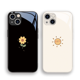 适用苹果17/16promax向日葵手机壳简约iPhone14plus太阳15pro小清新13pro高级12/11玻璃8p情侣se3防摔xsmax