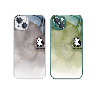适用iPhone17/16大理石苹果14手机壳水墨画13promax男女12pro新款11熊猫15p卡通8plus玻璃mini套xsmax情侣xr