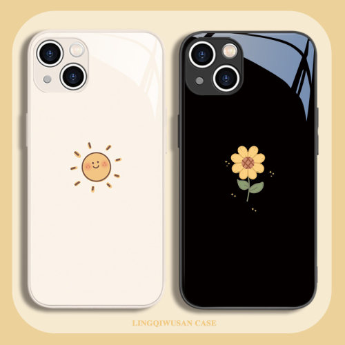 适用苹果iPhone玻璃壳简约全包边