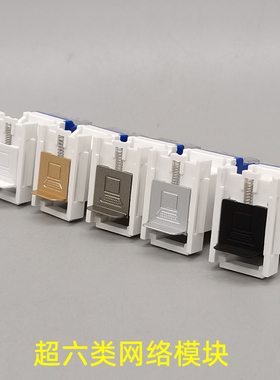 白色CAT6A超六类千兆网络模块六类模块带门六类信息RJ45网络黑色