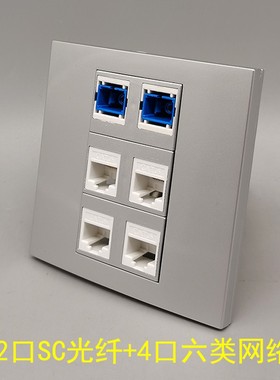 银灰色4个六类网络双口SC光纤电脑四口电脑RJ45银色模块网线宽带