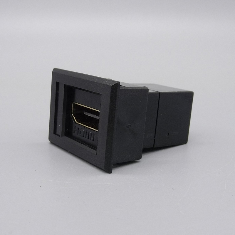 黑色安普接口HDMI直头配桌插母对母转接头多媒体带桌面带支架模块