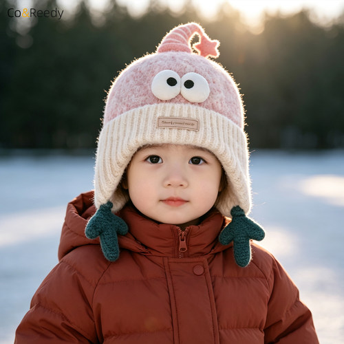 婴儿冬季保暖护耳毛线帽