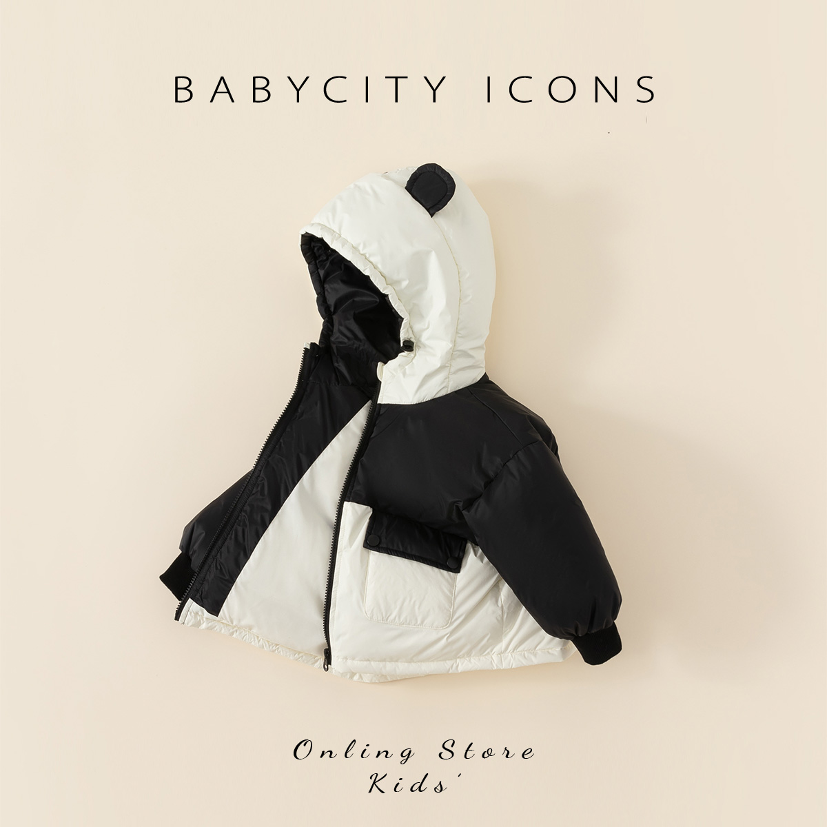 贝贝城俏皮撞色小耳朵羽绒服外套