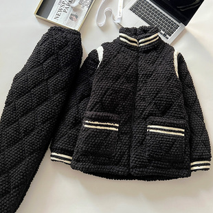 男士珊瑚绒睡衣冬季保暖三层夹袄加厚加绒拉炼炼立领家居服1111w