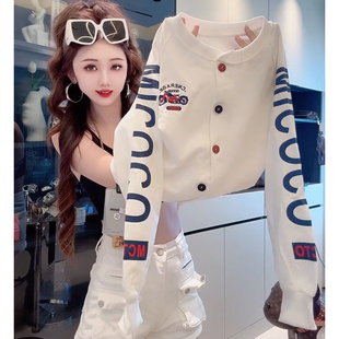 棒球服短外套 重工印花设计宽松休闲显瘦圆领洋气爆款 2025秋季 新款