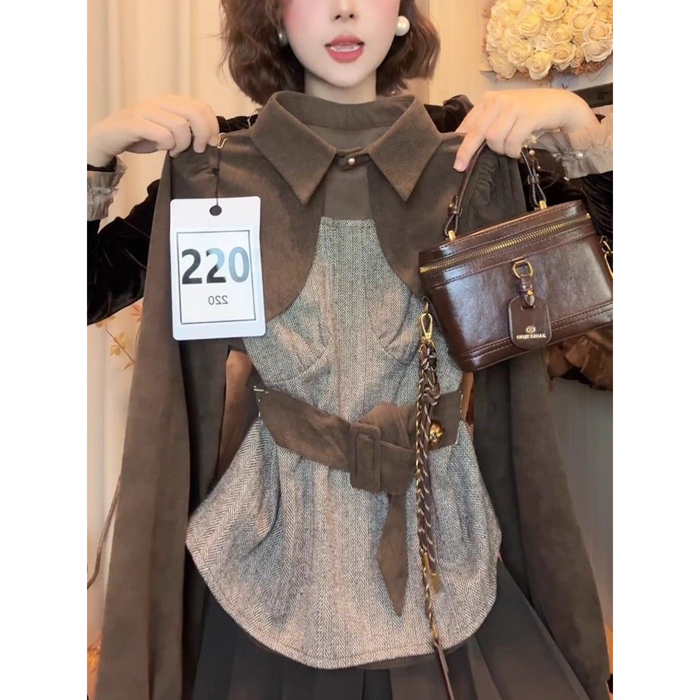 气质轻熟风撞色拼接假两件POLO领长袖衬衫女2025秋季新款百搭上衣