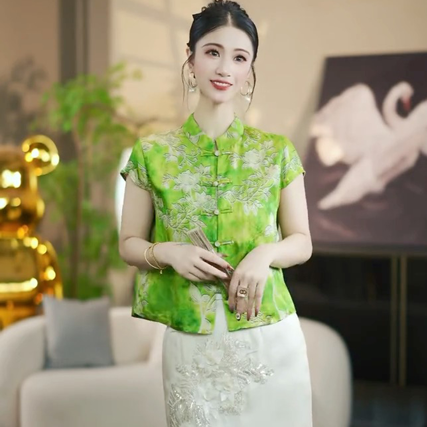 衬衫女2025夏季新款时尚百搭新中式国风显瘦气质提花盘扣上衣女