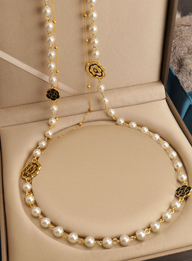 日韩潮流小香风长项链珍珠毛衣链