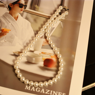 【优贝朵】施家8MM贝珠项链女短款元宝扣轻奢小众法式气质锁骨链