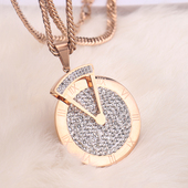 钛钢项链旋转时针吊坠挂件玫瑰金不掉色装 新款 毛衣链女长款 饰挂链