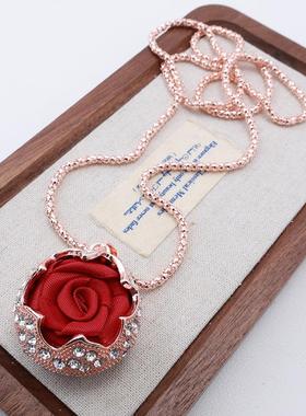 优贝朵玫瑰花高级感装饰毛衣项链