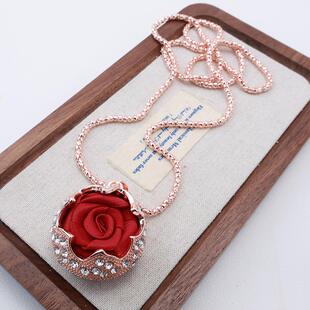秋冬高档玫瑰花吊坠装饰项链女衣服挂件毛衣链长款百搭配饰挂饰潮