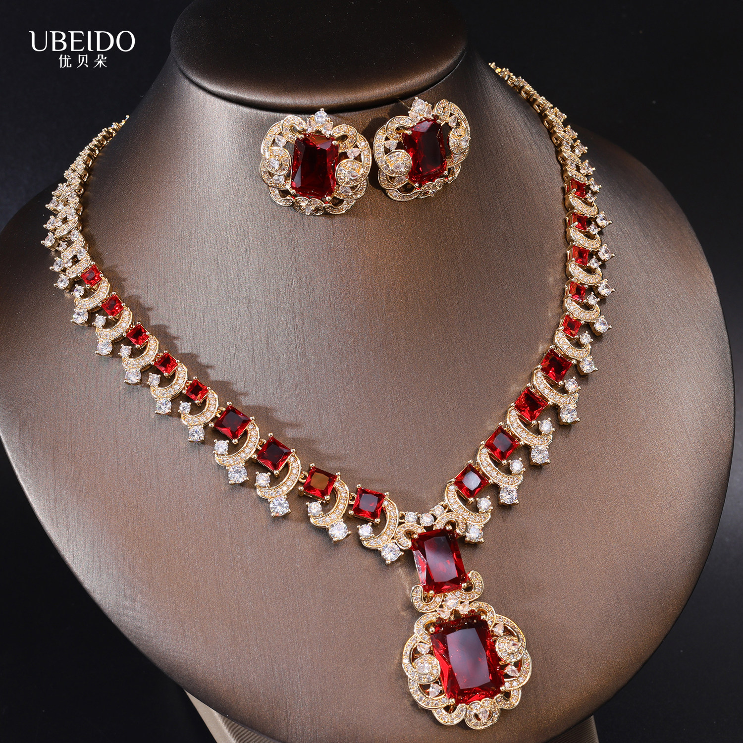 UBEIDO欧美宴会红宝石锆石首饰套装重工项链耳环新娘宴会礼服配饰,饰品/流行首饰/时尚饰品新,组合套装,淘宝优惠券,粉丝福利购,淘宝优惠卷