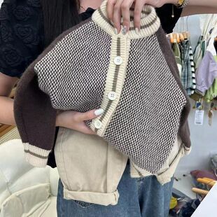 男女童开衫毛衣秋装2024韩版洋气儿童时髦潮牌撞色宝宝秋装针织衫