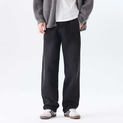 Aurorass柔软美式休闲黑色牛仔裤男百搭宽松垂感直筒长裤阔腿裤子