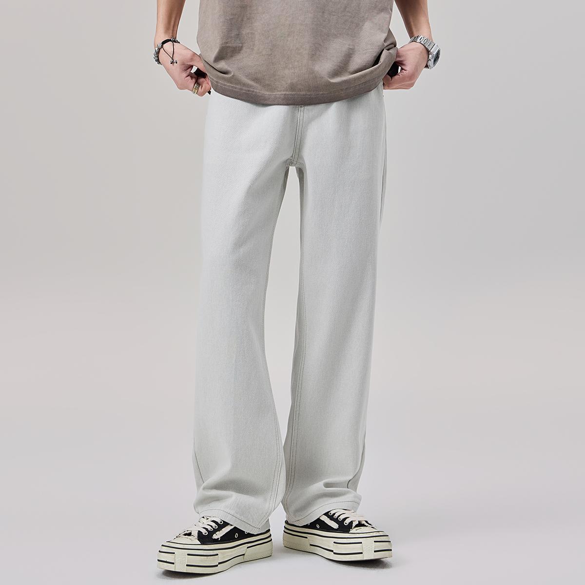 Aurorass浅色水洗纯棉牛仔裤春夏新款垂感宽松直筒阔腿休闲长裤子