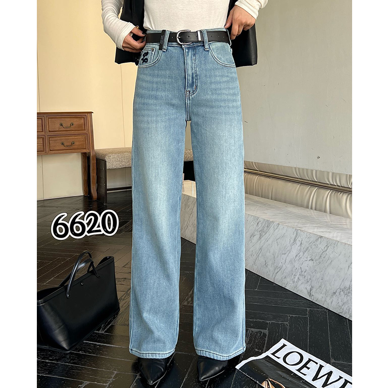 魅妮牛仔裤女加绒高腰阔腿裤直筒宽松2025年秋冬新款显瘦拖地垂感
