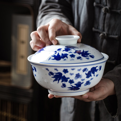 带盖碗盘微波炉适用陶瓷中式传统