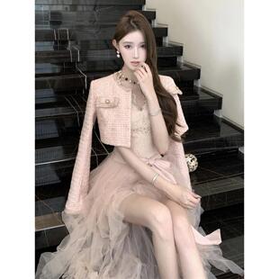 富家千金小洋装套装名媛小香风短款外套网纱连衣裙高级两件套25秋